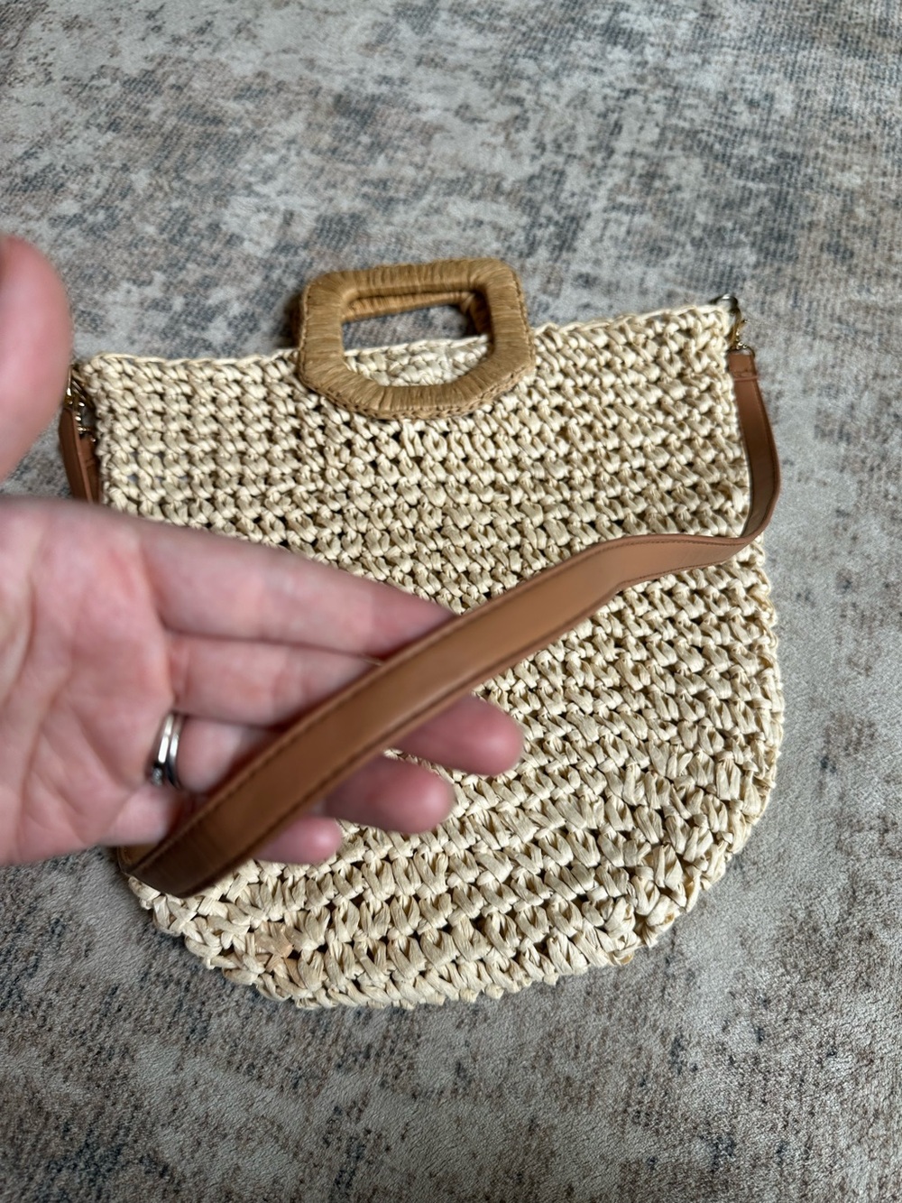 Crossi Straw Satchel‎ Bag Adjustable Detachable Strap Boho Woven Tote - Picture 6 of 9